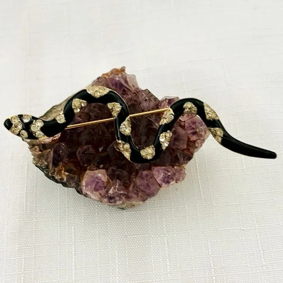 Vintage / Black, Silver & Gold Snake Brooch - Picture 6 of 6